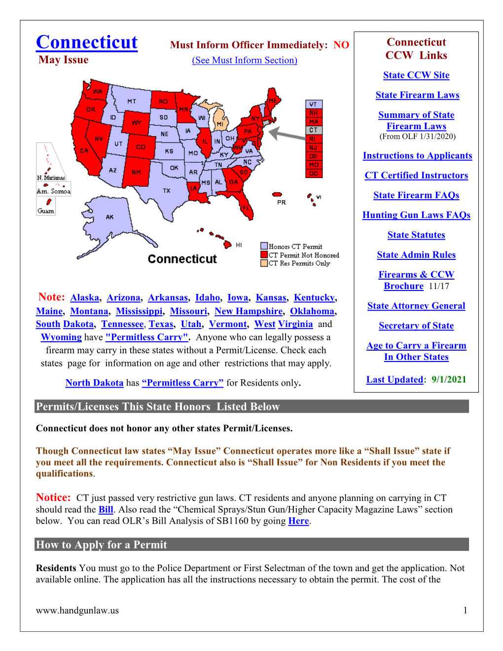 Connecticut Must Inform Officer Immediately: NO Connecticut CCW Links May Issue (See Must Inform Section)