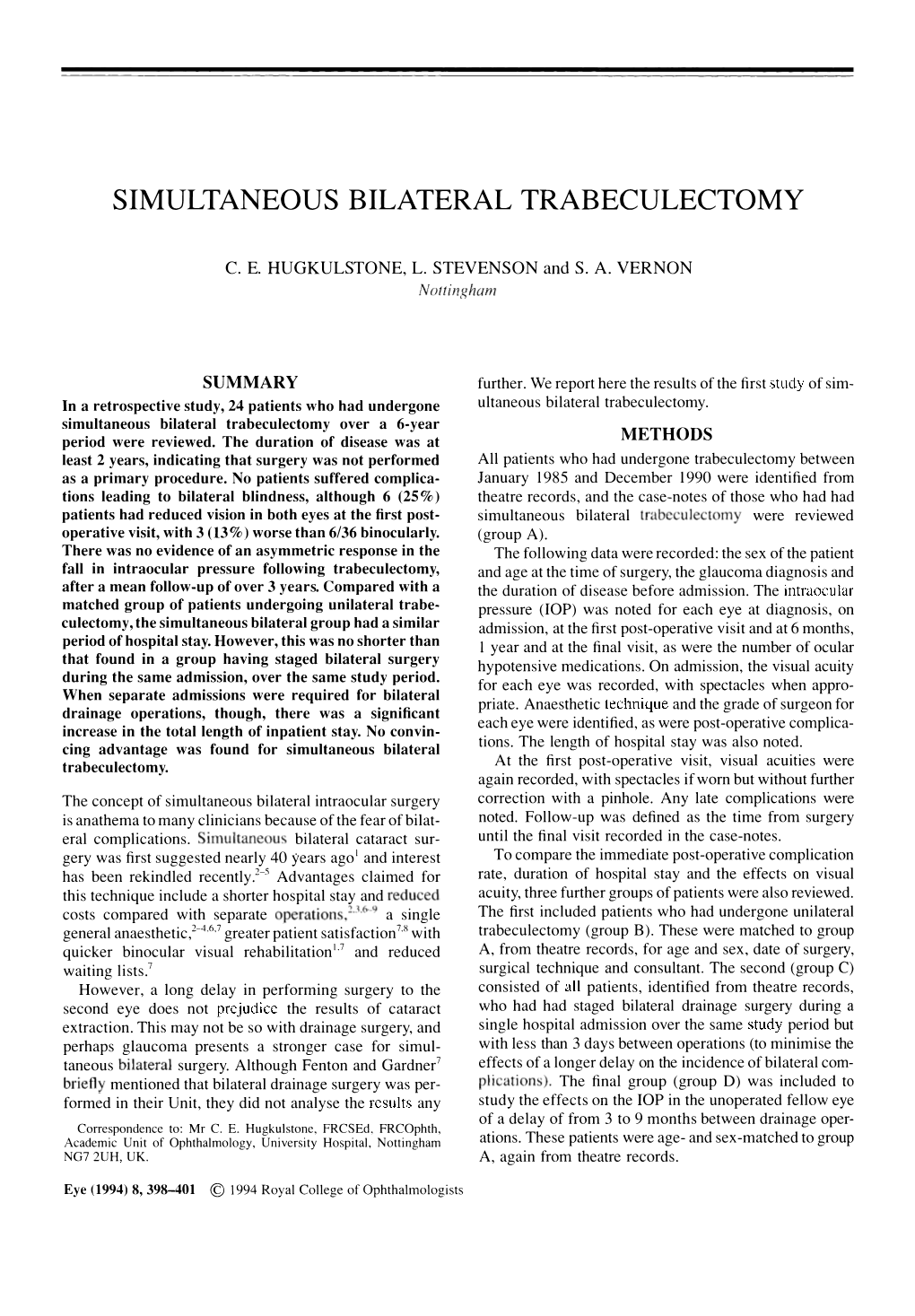 Simultaneous Bilateral Trabeculectomy