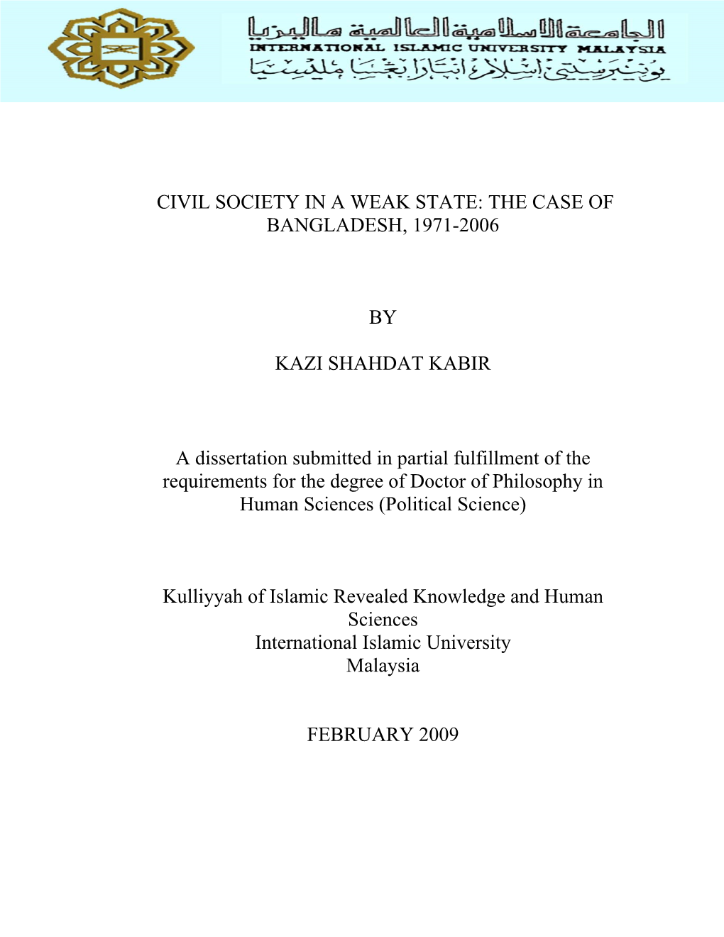 Civil Society in a Weak State: the Case of Bangladesh, 1971-2006
