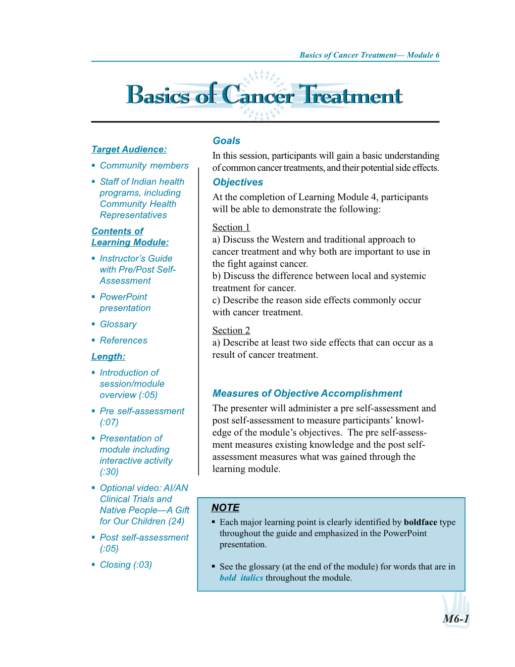 Module 6 – Basics of Cancer Treatment