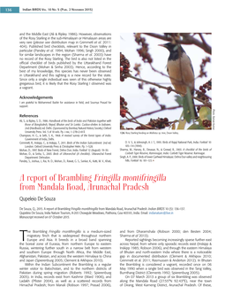 A Report of Brambling Fringilla Montifringilla from Mandala Road, Arunachal Pradesh Qupeleio De Souza