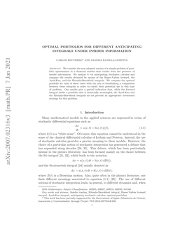 Arxiv:2007.02316V3 [Math.PR] 7 Jan 2021 Tcatcdﬀrnileutossc As Such Equations Diﬀerential Stochastic Nsdﬀrn Ennsascae Oeuto 11 2] H S of Use the Dyn Diﬀerent [28]