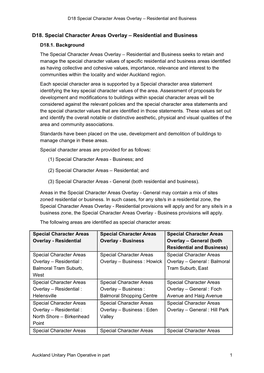 D18. Special Character Areas Overlay – Residential and Business D18.1