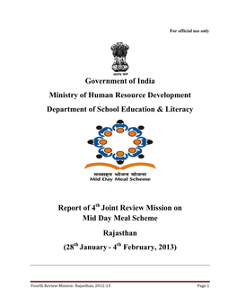 Government of India Ministry of Human Resource Development Department of School Education & Literacy