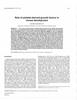 Role of Platelet-Derived Growth Factors in Mouse Development