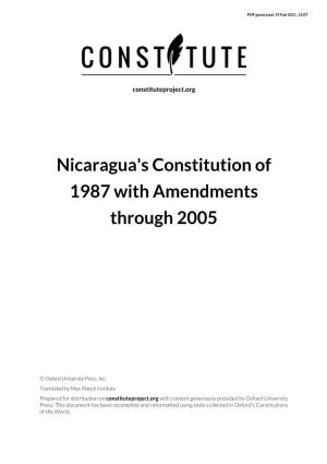 Nicaragua's Constitution of 1987 with Amendments Through 2005