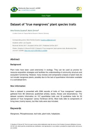 "True Mangroves" Plant Species Traits