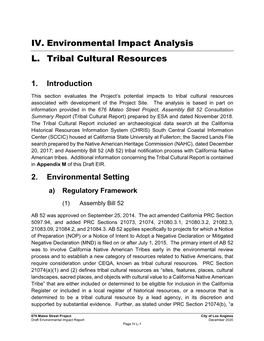 IV. Environmental Impact Analysis L. Tribal Cultural Resources