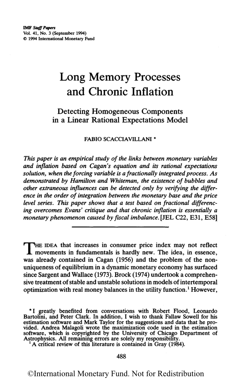 Long Memory Processes and Chronic Inflation
