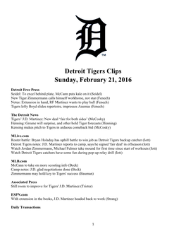 Detroit Tigers Clips Sunday, February 21, 2016
