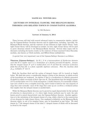 Math 615: Winter 2014 Lectures on Integral