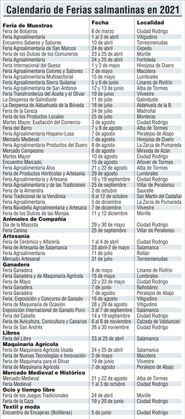 Calendario De Ferias Salmantinas En 2021