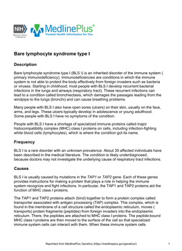 Bare Lymphocyte Syndrome Type I