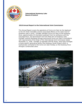 1 International Kootenay Lake Board of Control 2018 Annual Report To