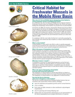 Critical Habitat for Freshwater Mussels in the Mobile River Basin Why Is the U.S