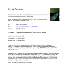 Mitochondrial Genome of Bulinus Truncatus (Gastropoda: Lymnaeoidea): Implications for Snail Systematics and Schistosome Epidemiology