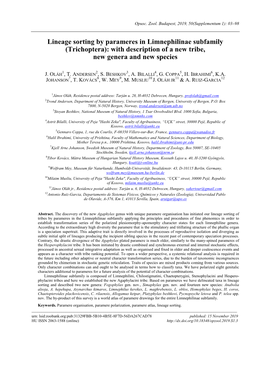 Lineage Sorting by Parameres in Limnephilinae Subfamily (Trichoptera): with Description of a New Tribe, New Genera and New Species