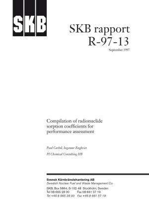 Compilation of Radionuclide Sorption Coefficients for Performance Assessment