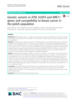 Genetic Variants in ATM, H2AFX and MRE11 Genes and Susceptibility to Breast Cancer in the Polish Population