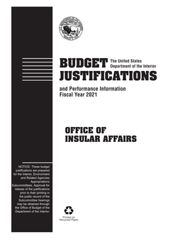 Office of Insular Affairs Fiscal Year 2021 Budget Justifications