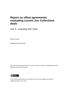 Report on Offset Agreements: Evaluating Current Jisc Collections Deals