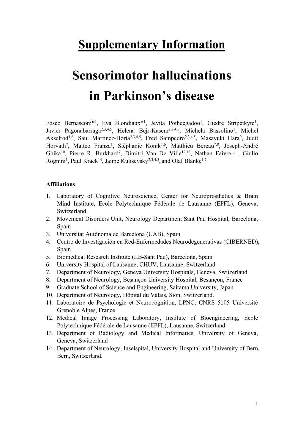 Sensorimotor Hallucinations in Parkinson's Disease