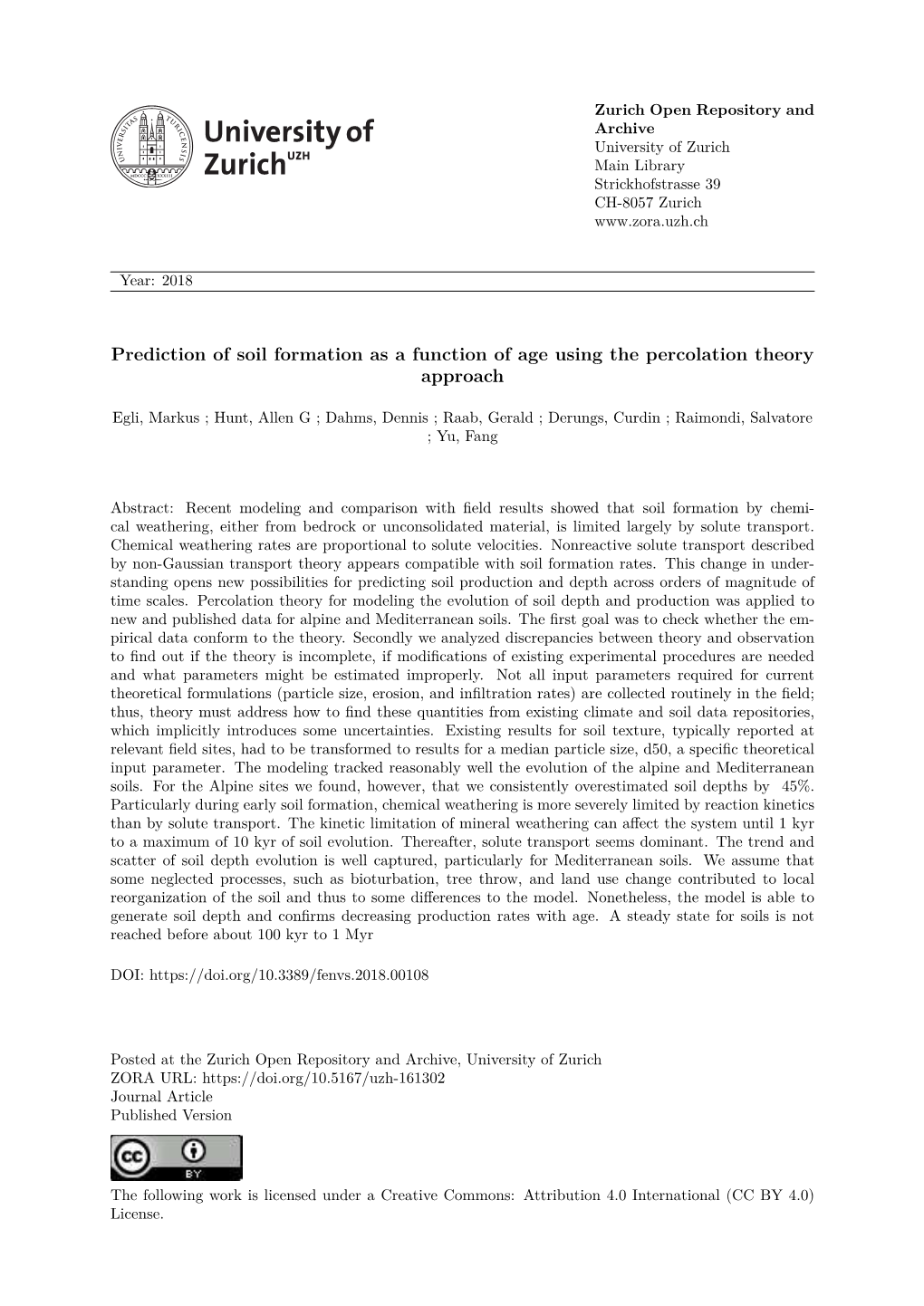 Prediction of Soil Formation As a Function of Age Using the Percolation Theory Approach