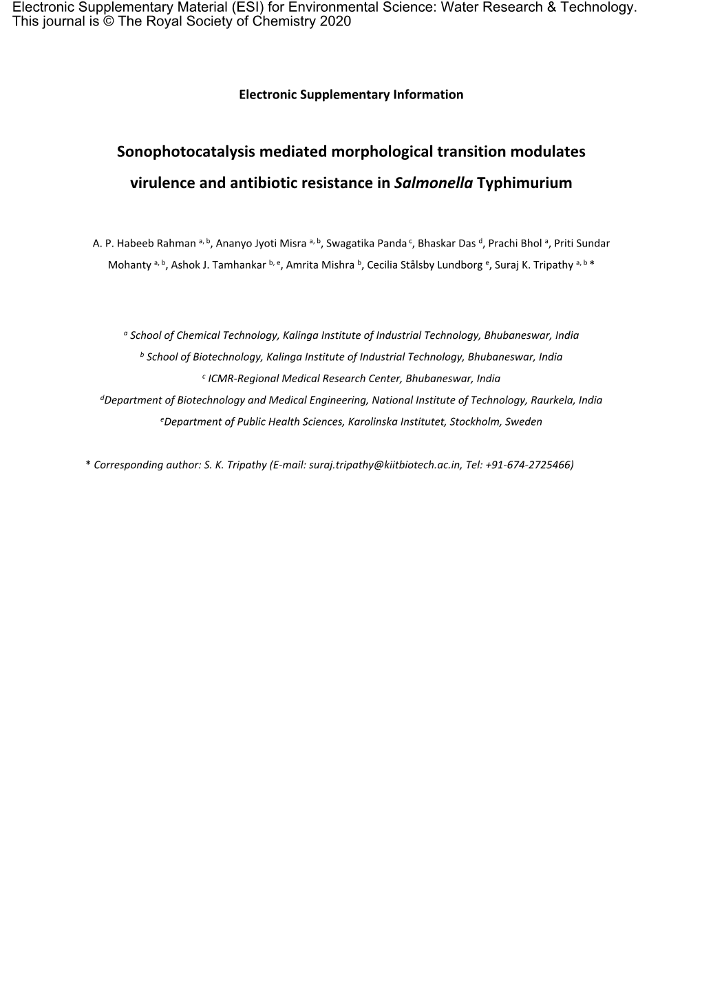 Sonophotocatalysis Mediated Morphological Transition Modulates Virulence and Antibiotic Resistance in Salmonella Typhimurium