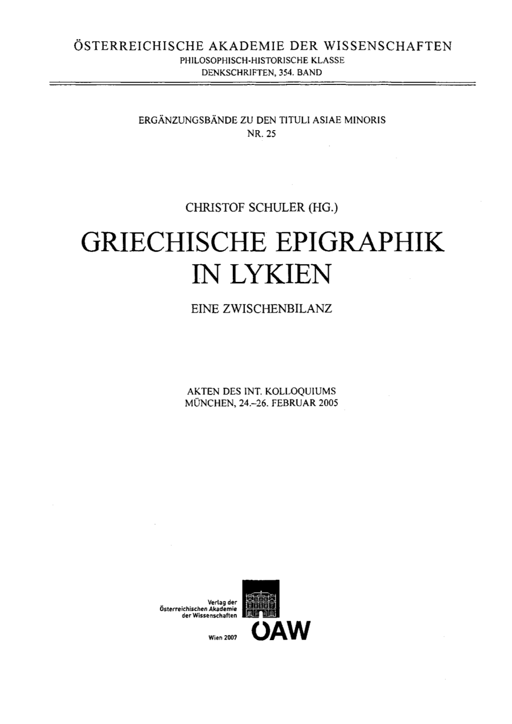 Griechische Epigraphik in Lykien