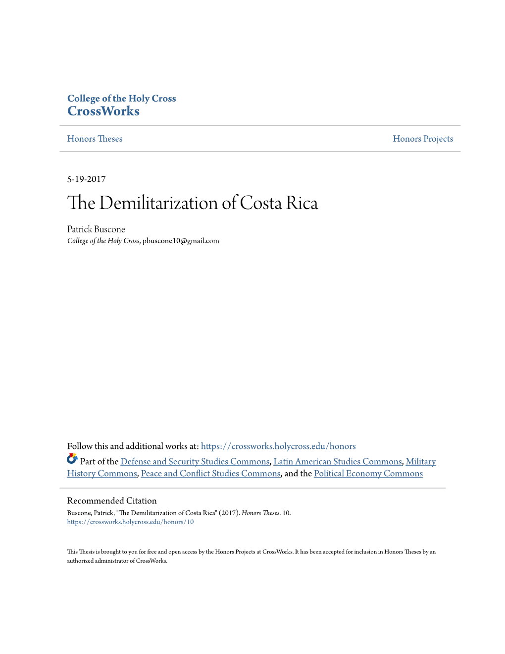 The Demilitarization of Costa Rica