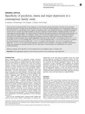 Specificity of Psychosis, Mania and Major Depression in A