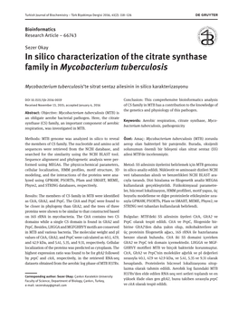 In Silico Characterization of the Citrate Synthase Family in Mycobacterium Tuberculosis