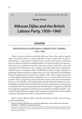 Milovan Djilas and the British Labour Party, 1950–19601