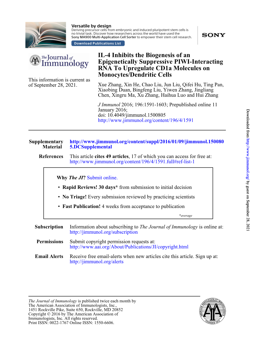 IL-4 Inhibits the Biogenesis of an Epigenetically Suppressive PIWI