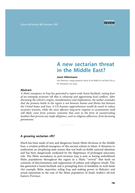 A New Sectarian Threat in the Middle East?