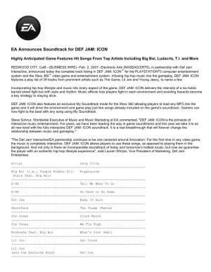 EA Announces Soundtrack for DEF JAM: ICON
