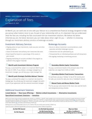 Explanation of Fees As of March 22, 2021