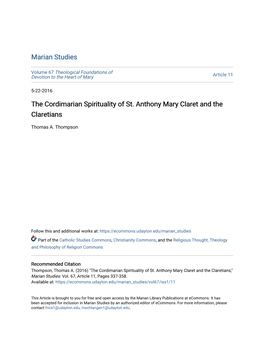 The Cordimarian Spirituality of St. Anthony Mary Claret and the Claretians