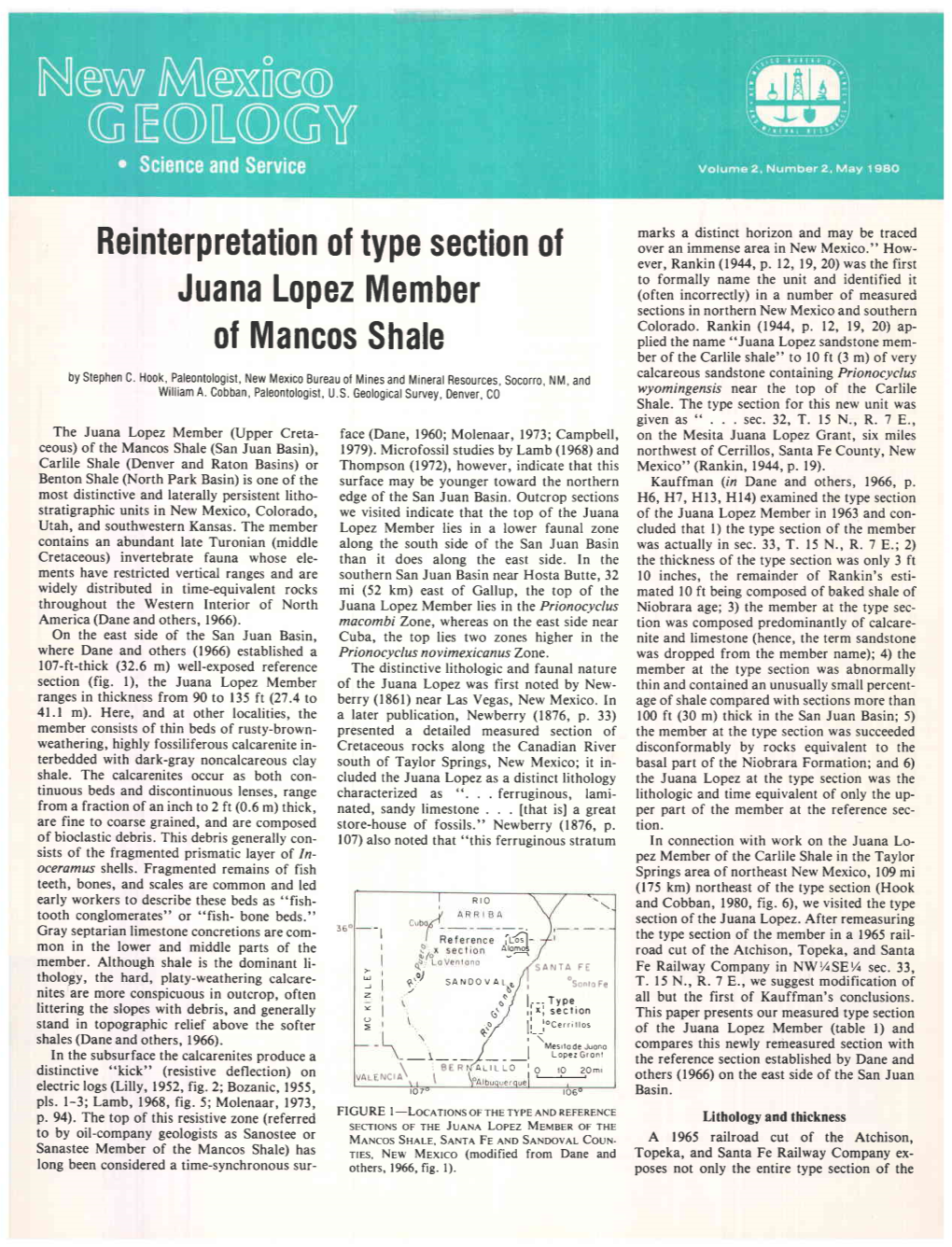 Juana Lopez Member (Upper Creta- Face (Dane, 1960;Molenaar,1973I Campbell, on the Mesita Juana Lopez Grant, Six Miles Ceous)Of the Mancosshale (San Juan Basin), 1979)