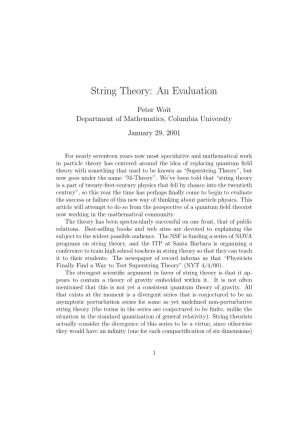 String Theory: an Evaluation