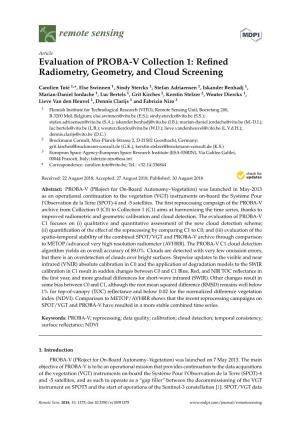Evaluation of PROBA-V Collection 1: Reﬁned Radiometry, Geometry, and Cloud Screening