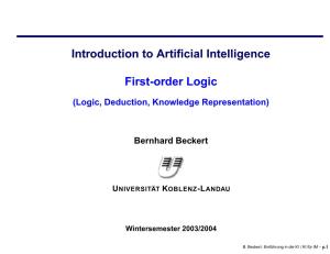 Introduction to Artificial Intelligence First-Order Logic