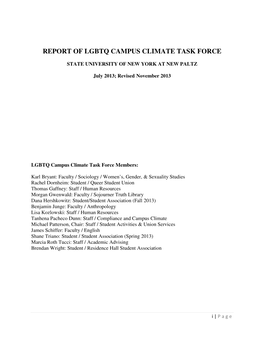 Report of Lgbtq Campus Climate Task Force