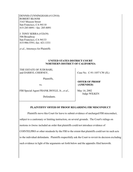 Plaintiffs' Offer of Proof Re FBI Misconduct