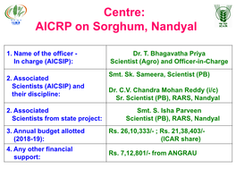 Centre: AICRP on Sorghum, Nandyal
