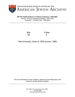 Box Folder 69 2 Yale University. Class of 1938 Reunion. 1988