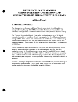 Differences in Site Numbers Used in Published Town History and Vermont Historic Sites & Structures Survey