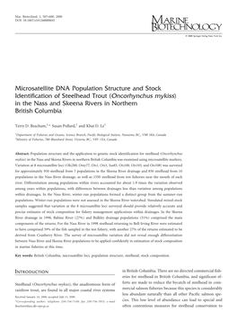 (Oncorhynchus Mykiss) in the Nass and Skeena Rivers in Northern British Columbia