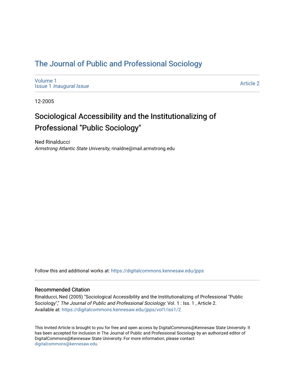 Sociological Accessibility and the Institutionalizing of Professional 