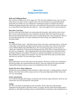 Sylvia Earle Background Information